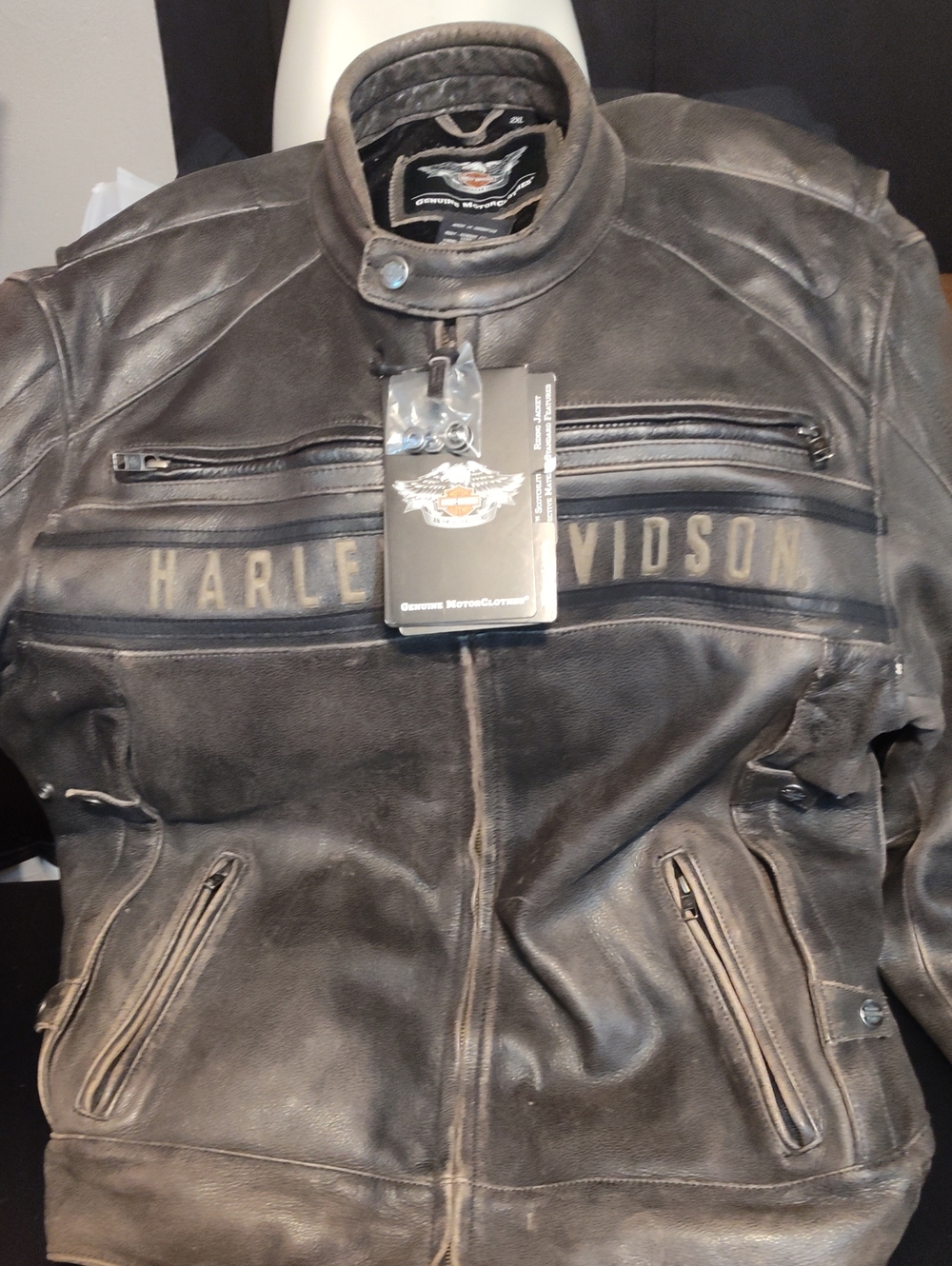 Harley-Davidson Black Distressed Leather Bomber Jacket